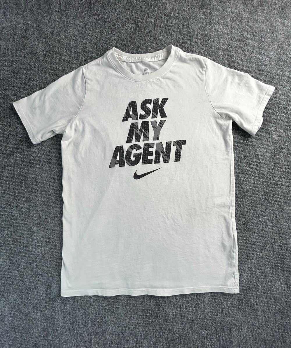 Nike Ask My Agent Graphic T-Shirt Youth Boys Large White Athletic Tee